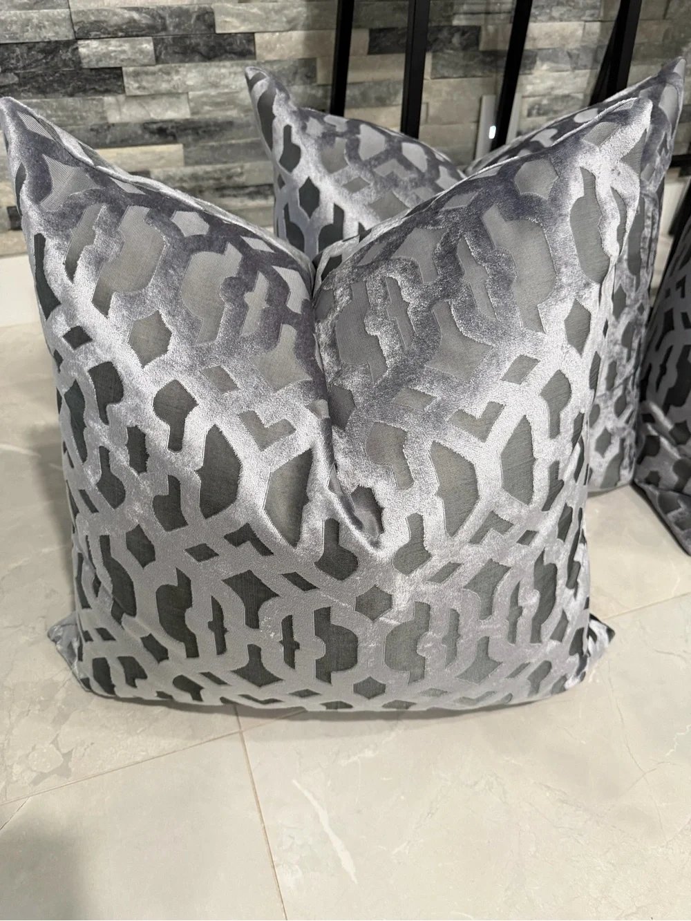 4 Decorative 24 Inch Velvet Geometric Throw Pillow - Gray